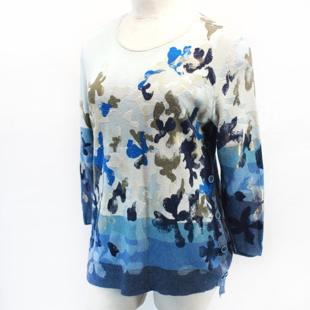 Nic + Zoe plus fancy foil flower print gradient cotton/viscose sweater top 1X